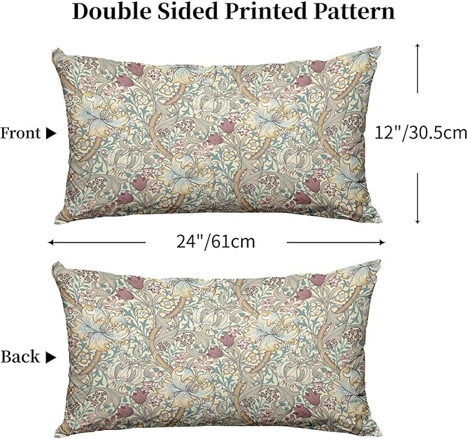 William Morris Floral Pillow Protectors with Zipper Standard Size Vintage Botanical Print Pillow Covers Set of 2 Boho Flowers Pillowcases Mid Century Modern Bed Pillow Covers 12"X24" Yellow