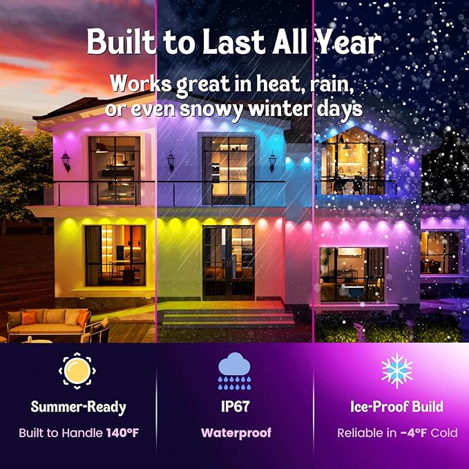 HUTAKUZE Permanent Outdoor Lights, 200FT with 120 RGB LEDs for Outdoor Decor, IP67 Waterproof, 48 Scene Modes Christmas House Lights,APP & Remote Control, Music Sync