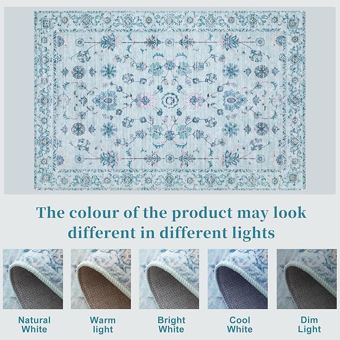 Tangsoo Washable Runner Rug for Hallway Non Slip, 2x6 Boho Floral Vintage Carpet Runner Rugs for Entryway, Floor Soft Low Pile Runners for Kitchen Bathroom Laundry Bedroom Alfombra Blue Farmhouse