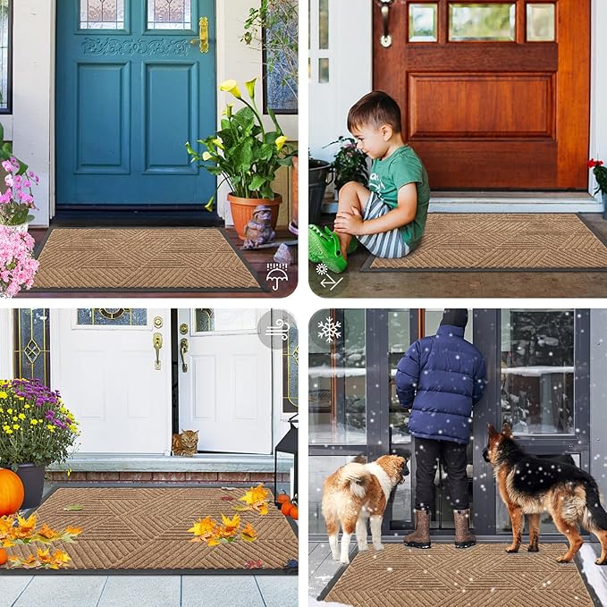 Smiry Front Door Mat Outside Entrance, Heavy Duty Sturdy Natural Rubber Doormat, Trap Dirt and Moisture, Easy Clean Low Profile Welcome Floor Mats for Indoor Outdoor Entry, 71x23 Inch, Coffee