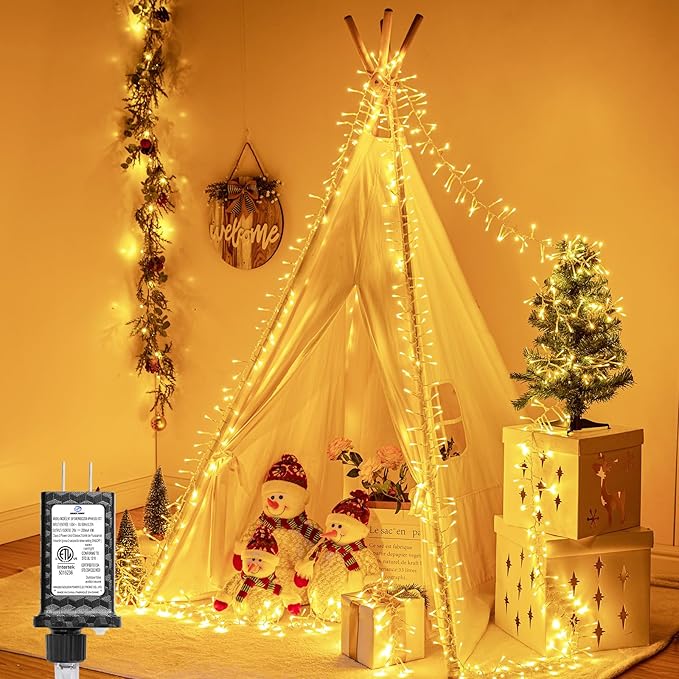 Minetom Christmas Lights Outdoor Cluster Lights - 500 LED 25 Ft Christmas Firecrackers String Lights, 12 Modes Timer Waterproof Connetable Plug in Twinkle Fairy Lights for Xmas Tree Garland Party