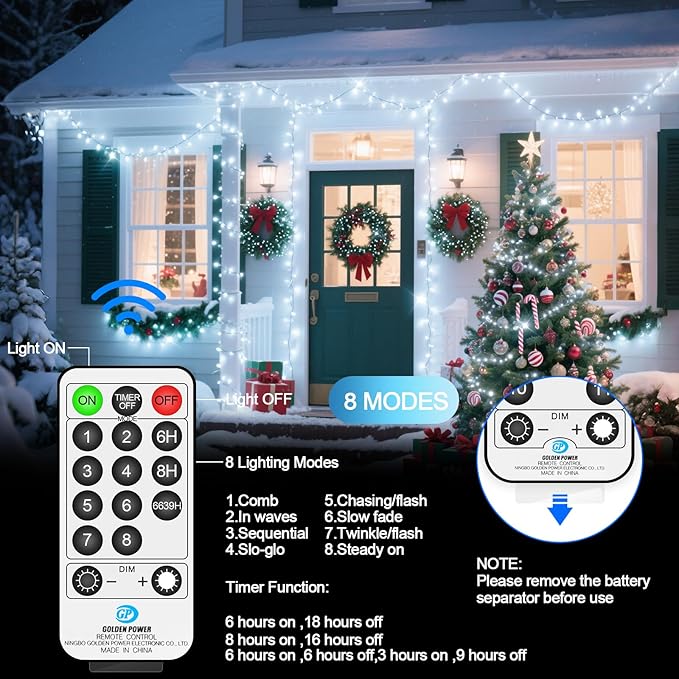 394 FT 1000 LED Christmas Lights Outdoor String Lights 8 Modes & Timer Twinkle Fairy Lights Plug in Waterproof LED String Lights for Xmas Yard Tree Patio Wedding Holiday Party Decorations (Cool White)