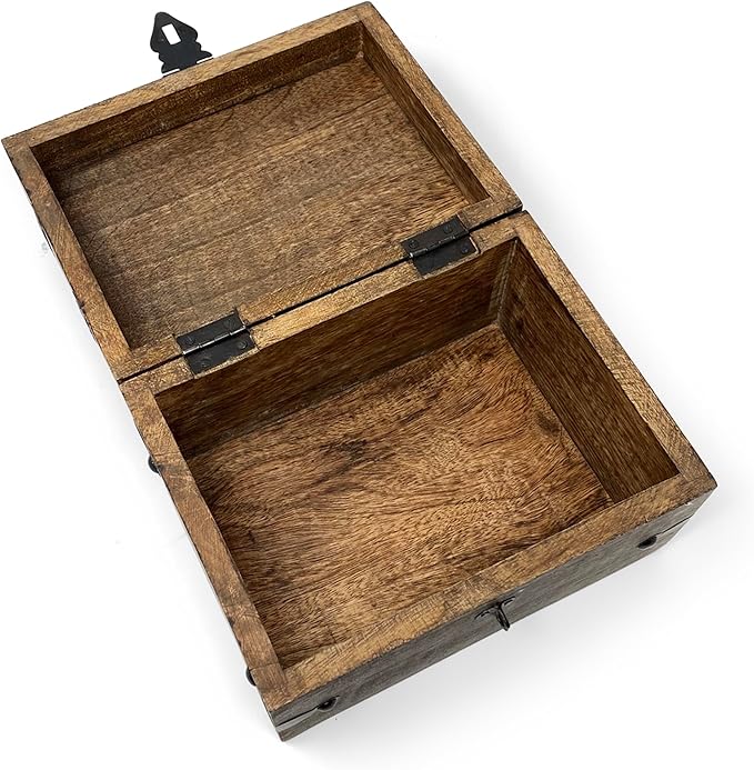 Nautical Cove Treasure Chest Wooden Box with Antique Iron Lock and Skeleton Key (Small 8x6x4.5) - Storage and Decor – Pirate Keepsake Chest, Decorative Storage Box with Hinged Lid