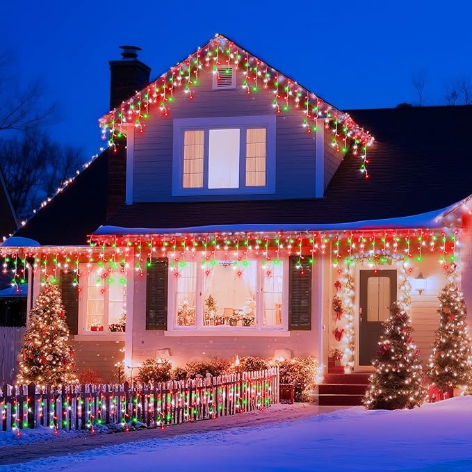 XURISEN 66ft Christmas Lights Decorations Outdoor, 640 LED 8 Modes Curtain Fairy Lights with 120 Drops,Plug in Waterproof Timer Memory Function for Christmas Holiday Wedding Party Decor