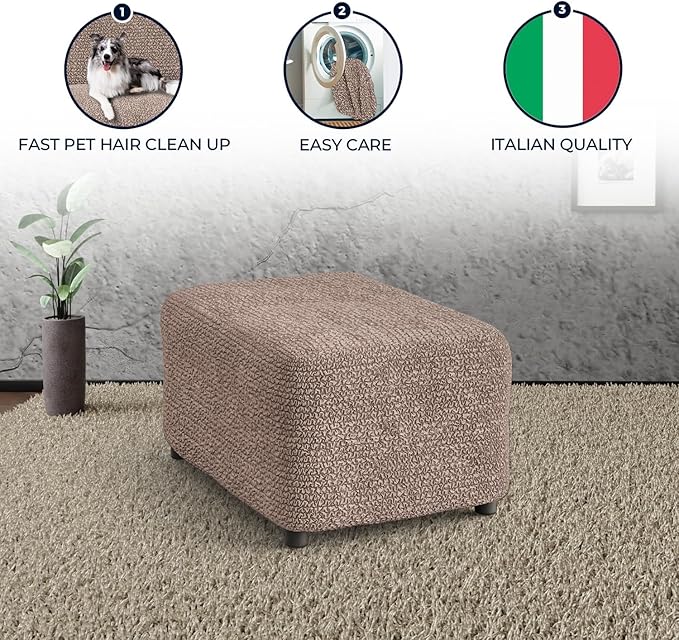 PAULATO BY GA.I.CO. Ottoman Cover Stool Cover Pouf Slipcover - Soft Polyester Fabric Slipcovers - 1-Piece Form Fit Stretch Furniture Protector - Microfibra Collection - Marsala (Ottoman)
