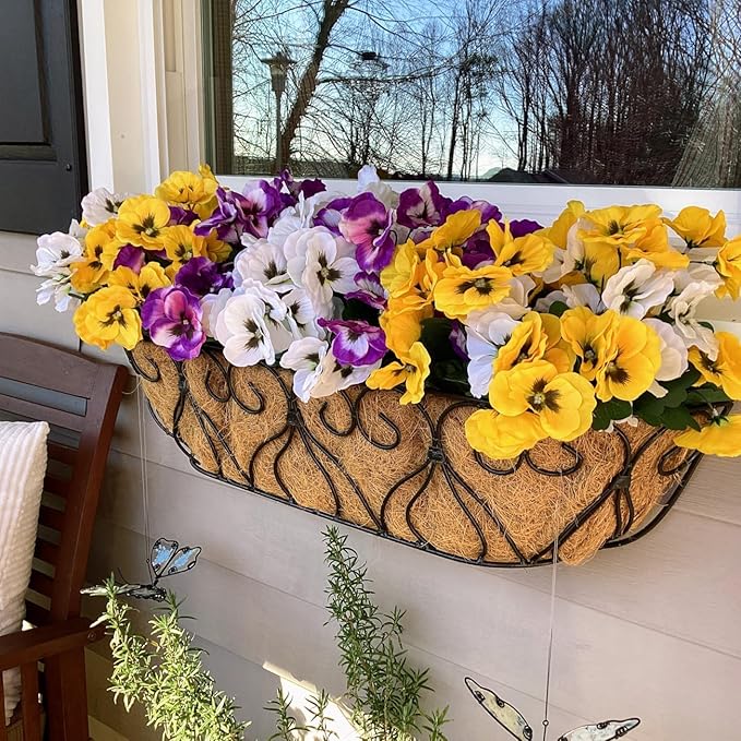 Hananona 12 Bundles Artificial Flowers Outdoor UV Resistant Artificial Silk Pansies Faux Plastic Flower in Bulk Fake Outdoor Plants(12, Yellow, White, Purple)
