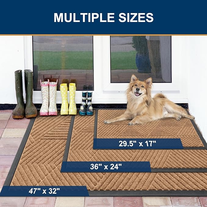 Smiry Front Door Mat Outside Entrance, Heavy Duty Sturdy Natural Rubber Doormat, Trap Dirt and Moisture, Easy Clean Low Profile Welcome Floor Mats for Indoor Outdoor Entry, 71x23 Inch, Coffee