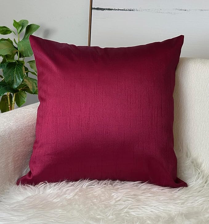 Aiking Home 24x24 Inches Faux Silk Square European Shams, Zipper Closure, Burgundy (Set of 2)