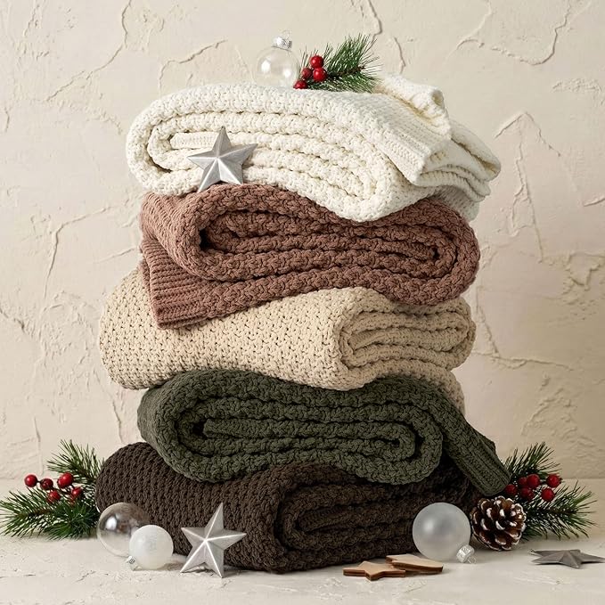 EVERGRACEHOME Chunky Chenille Knit Throw Blanket for Couch, Soft Luxurious Moss Stitch Blankets for Bed, Cozy Decorative Farmhouse Knitted Throws for Sofa, Cocoa Brown, 60" x 80"