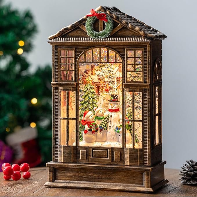 Christmas Snow Globe Swirling Glittering Snowman Choir Manger Scene, USB Lined/Battery Operated Lighted Water Lantern for Christmas Festival Decoration Gifts