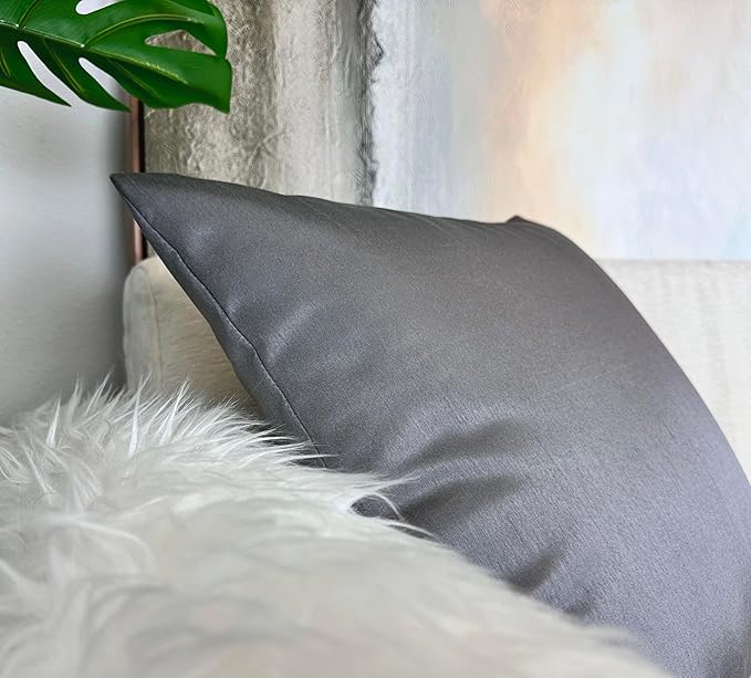 Aiking Home 24x24 Inches Faux Silk Square European Shams, Zipper Closure, Charcoal (Set of 2)