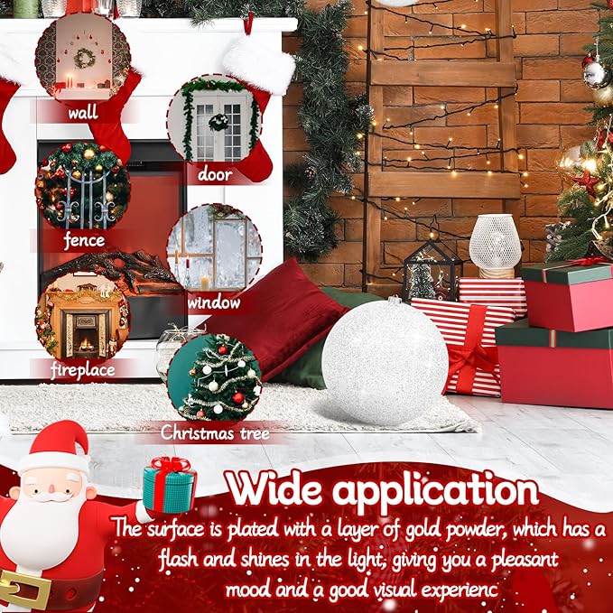 10" Large Christmas Balls Christmas Tree Decoration Ornaments Shatterproof Glitter Christmas Hanging Balls for Christmas Tree Party Wedding Indoor Outdoor Holiday Decoration(White, 10inch-1pcs)