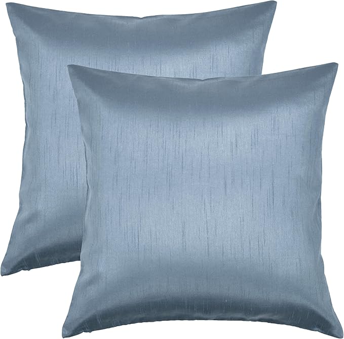 Aiking Home 18x18 Inches Faux Silk Square Throw Pillow Cover, Zipper Closure, Slate (Set of 2)