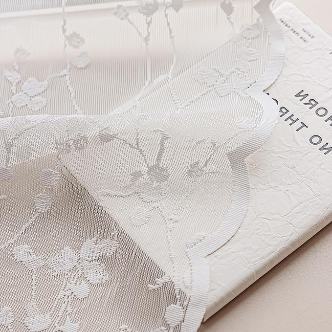 96-Inch White Lace Sheer Curtains – Vintage Branch Pattern Lace for Bedroom/Living Room, Light Filtering Rod Pocket Drapes, Privacy Chic Window Treatments, 52W x 96L Inch, 2-Panel Set