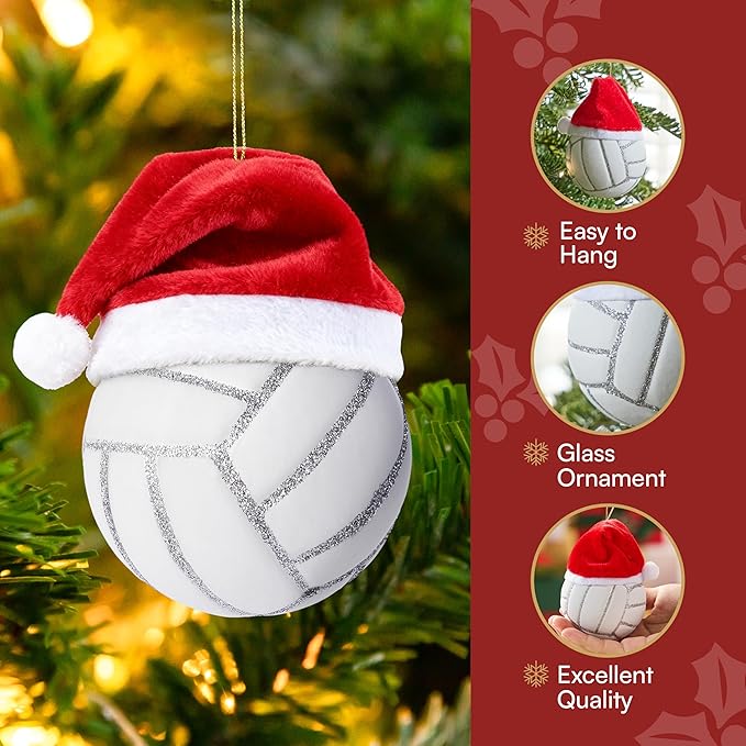 Joiedomi Christmas Volleyball Glass Mini Ornament, Blown Sports Ball Ornaments Small Volleyball Decor for Tree Hanging Preppy Decorations Outdoor Indoor, Xmas Gifts Party Favors