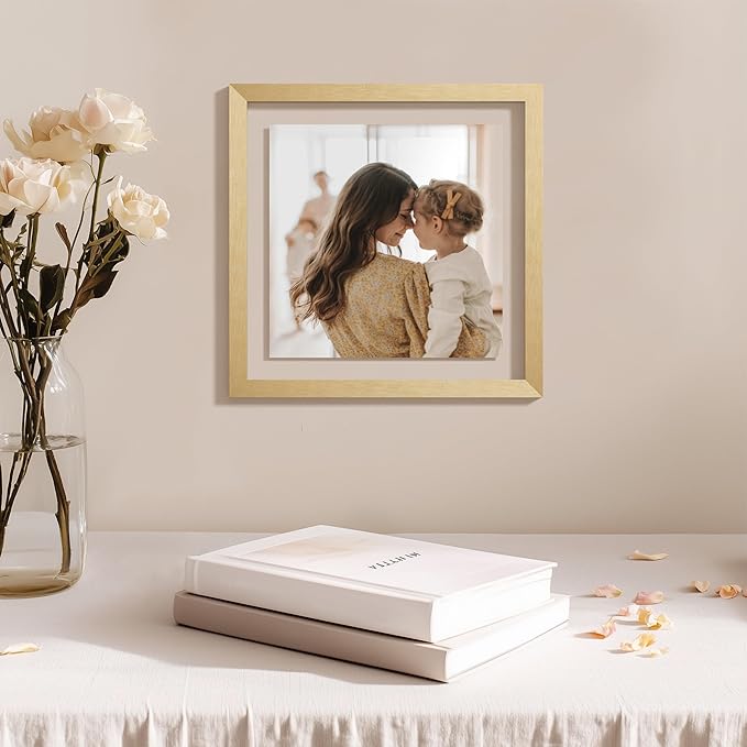 eletecpro 12x12 Floating Picture Frames Set of 2 with Real Glass Cover, Wall mount Display Photo for Multiple Size up to 12x12, Gold Floating Photo Frame for Wedding, Party, Home Decor