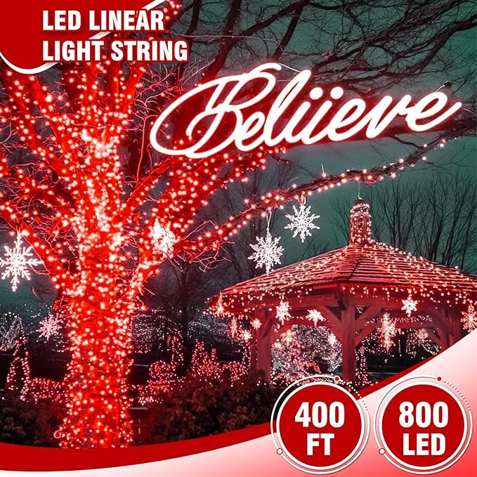400FT Extra Long Red Christmas String Lights, LED Outdoor Waterproof Fairy Lights with Remote & Timer, 8 Modes Dimmable Seasonal Lights for Roof, Garden, Party, Wedding Decorations
