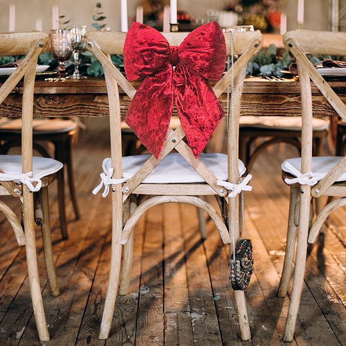 KI Store Burgundy Large Plush Velvet Bows Set of 2 12-Inch Christmas Bow Tree Topper for Christmas Tree Decoration Door Window Decor