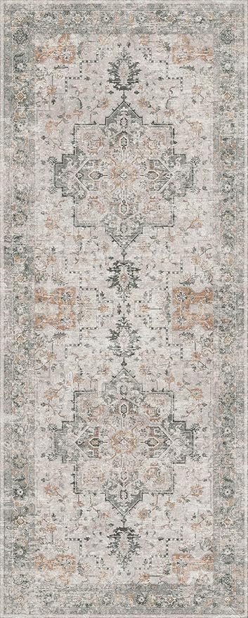 GENIMO Runner Rug 3x10, Non Slip Vintage Hallway Runner Rugs, Low Pile Lightweight Machine Washable Mat for Hallway, Entryway, Bedroom, Kitchen and Corridor, Light Taupe Brown