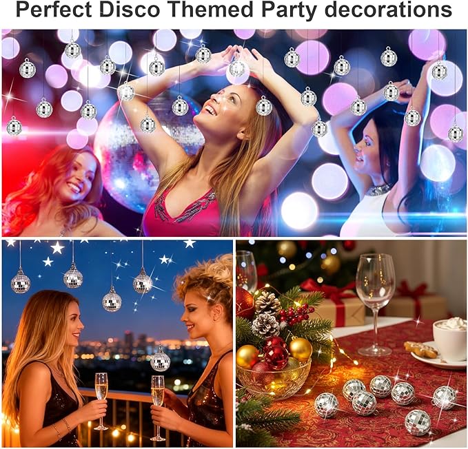 120 Pcs Mirror Disco Balls Bulk 1.2 Inch Mini Disco Ball Ornament Reflective Hanging Mirror Ball Small Hanging Decorations for Home/Wedding/Birthday/Dance Music/Christmas Tree