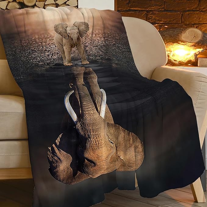 Wild Elephant Blanket Elephant Lovers Throw Blanket Super Soft Plush Lightweight Warm Fleece Flannel African Animals Decor Blanket Gifts for Girls Boys Women Men for Sofa Couch Bed 40"X50"