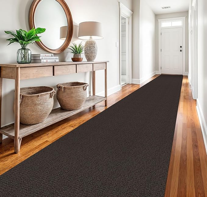 EARTHALL Runner Rug 3x20 Ft Washable Runners for Hallways Extra Long Woven Non Slip Entryway Runner Braided Kitchen Runner Indoor Outdoor Carpet Runners for Hotels, Officel, Stair, Taupe/Coffee