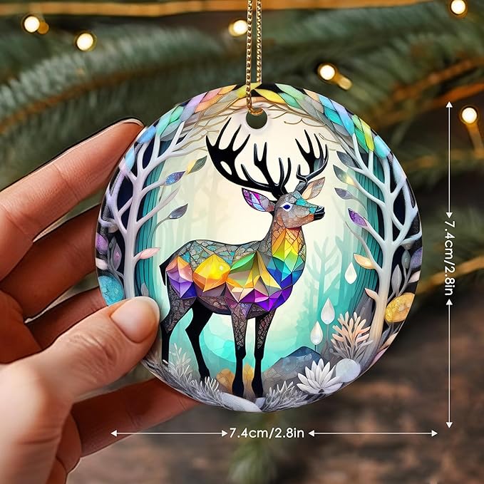 Touber Stained Ceramic Elk Ornament - Elk Christmas Ornaments - Christmas Tree Ornaments - Christmas Decorations - Elk Decor for Office, Room, Home - Holiday Present Ideas