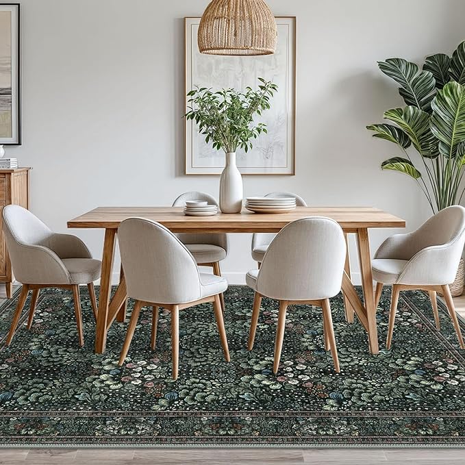 8x10 Modern Area Rug for Bedroom, Dark Green Large Super Soft Washable Rugs with Non-Slip, Non-Shedding Carpet for Living Room, Indoor Door Mat for Office Home Décor