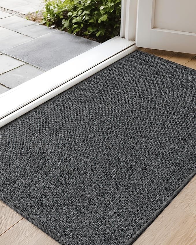 Color&Geometry Ultra-Thin Indoor Door Mat, 22.6"x31.5" Low-Profile Non-Slip Entryway Rug with Modern Geometric Texture, Washable Doormat for Entrance, Front Doors, Grey (Rolled-up NO Creases)