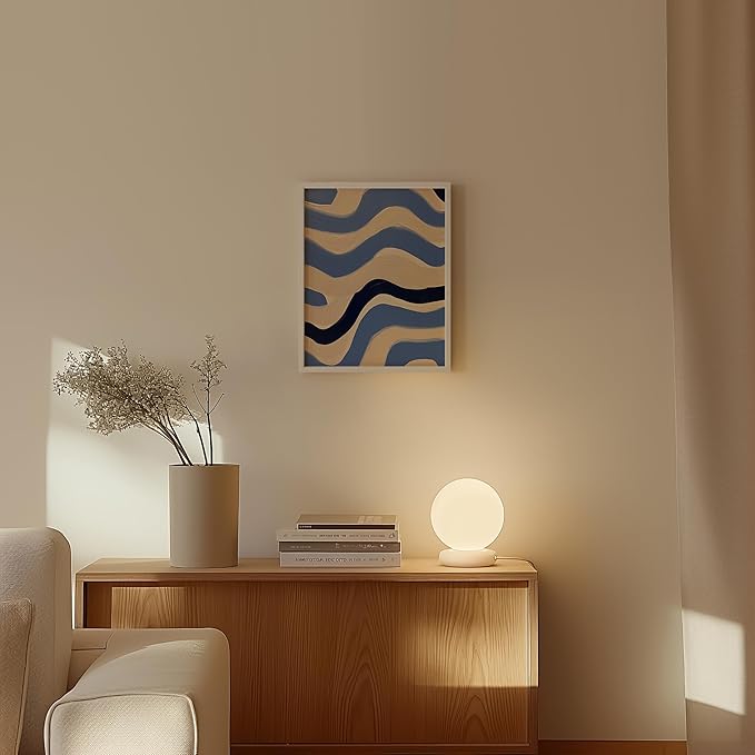 HAUS AND HUES Modern Abstract Wall Art - Blue and Green Living Room Art, Modern Artwork for Walls, Minimalist Picture for Living Room(Blue Abstract Pattern 4, White Frame, 11x14)