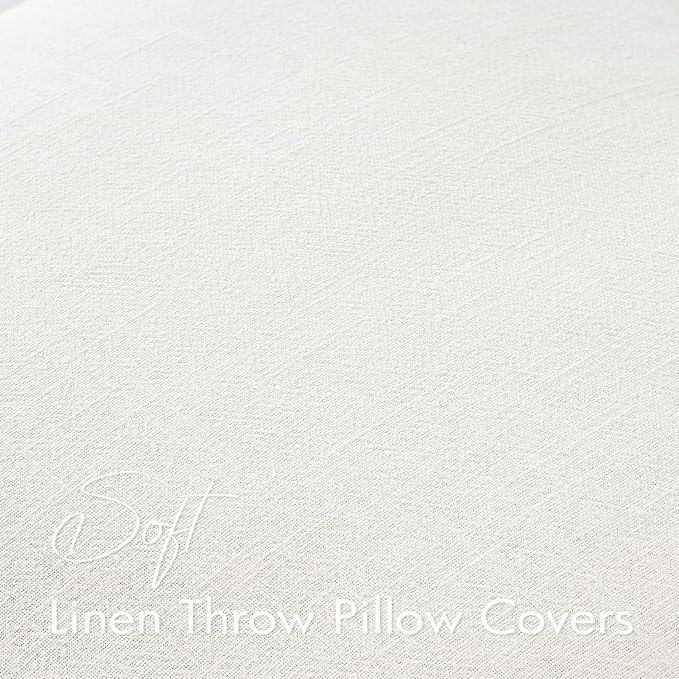 EMEMA Decorative Linen Throw Pillow Covers 24x24 Inch Cream Boho Farmhouse Neutral Couch Throw Pillows for Bed Pack of 2 Accent Pillowcase Modern Sofa Cushion Livingroom Home
