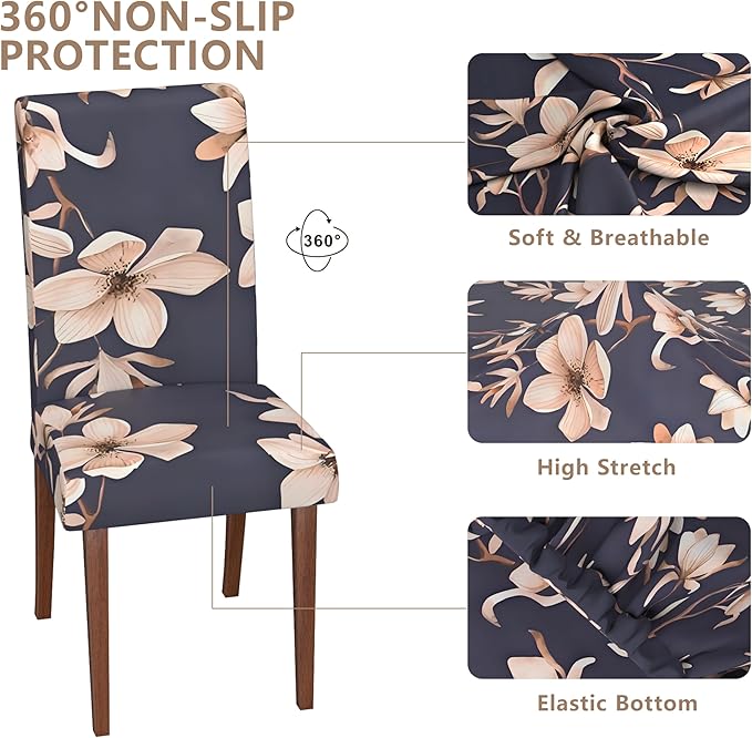 Stretch Dining Chair Covers Set of 4,Floral Print Chair Covers,Soft Removable Washable,Pet Friendly Furniture Protector,Universal Chair Slipcovers for Home, Kitchen,Ceremony Dining Room Seat