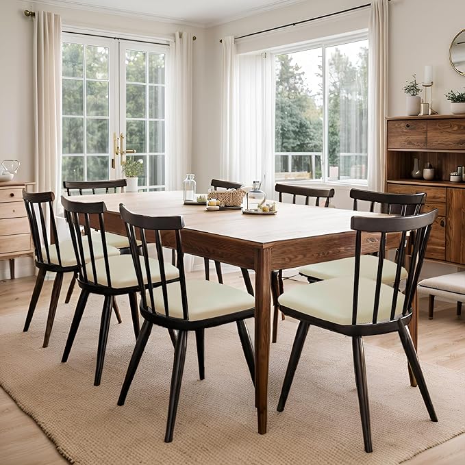 Waterproof PU Leather Seat Covers for Dining Room Chairs Set of 2, Stretch Dining Chair Slipcovers, Kitchen Chair Seat Covers, Non-Slip & Washable (Beige)