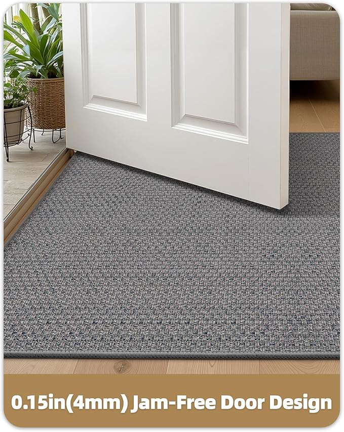 Color&Geometry Ultra-Thin Indoor Door Mat, 17"x29" Low-Profile Non-Slip Entryway Rug with Modern Geometric Texture, Washable Doormat for Indoor Entrance, Front Door, Light Grey (Rolled-up NO Creases)