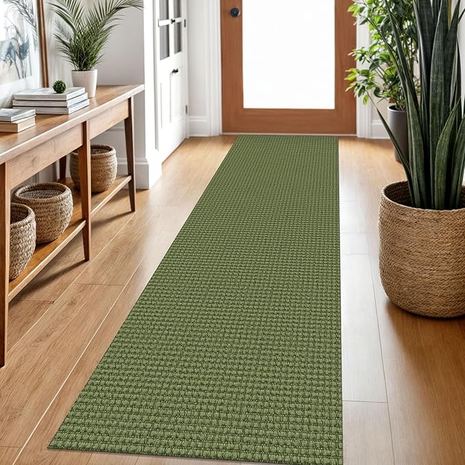 Braided Runner Rug 2x7 Ft Washable Runners for Hallways Non Slip Rubber Backed Kitchen Runners Cotton Entryway Runner Indoor, Woven Floor Carpet for Hall Kitchen Bedroom, Green