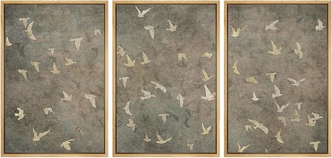 SIGNWIN Framed Canvas Print Wall Art Set Abstract Golden Birds in Flight Illustrations Modern Art Decorative Rustic Calm/Zen for Living Room, Bedroom, Office - 16"x24"x3 Natural