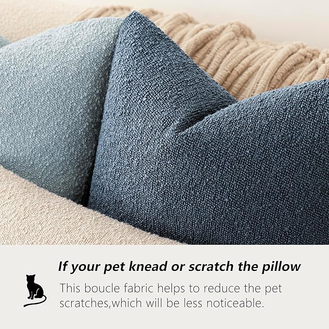 Foindtower Pack of 2 Textured Boucle Throw Pillow Covers Accent Solid Pillow Cases Cozy Soft Decorative Couch Cushion Case for Chair Sofa Bedroom Living Room Home Decor 18x18 Inch Dark Blue