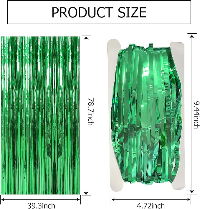 2 Pack Green Streamers Backdrop Jungle Party Decorations Foil Fringe Backdrop Curtains Photo Booth Backdrop for Birthday Dinosaur Animal St Patrick's Day Football Christmas Party Decorations
