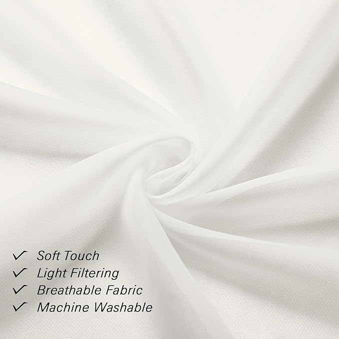 Lecloud 14 Inch Ivory Sheer Curtains Valance 2 Pieces, Cafe Kitchen Curtain for Small Window Dual Rod Pockets, Light Filtering Living Room Bedroom Half Valance Curtains, 40" Wx14 L