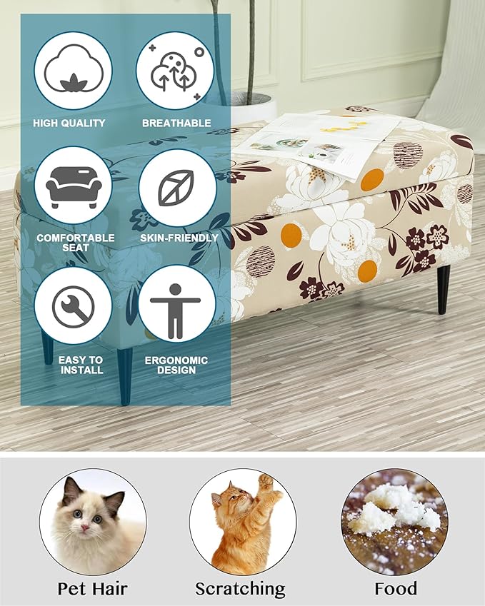 CRFATOP Printed Rectangle Ottoman Stool Cover Stretch Folding Storage Footstool Bench Slipcovers Upholstered Foot Chest Chair Covers Washable Entryway Furniture Protector with Elastic Bands,M,05
