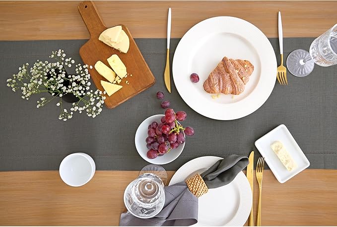 Solino Home Linen Steel Gray Hemstitch Table Runner 48 Inches - 100% Pure Linen Small Table Runner 14 x 48 Inch Ideal for Dresser and Coffee Tables, Spring - Classic Hemstitch