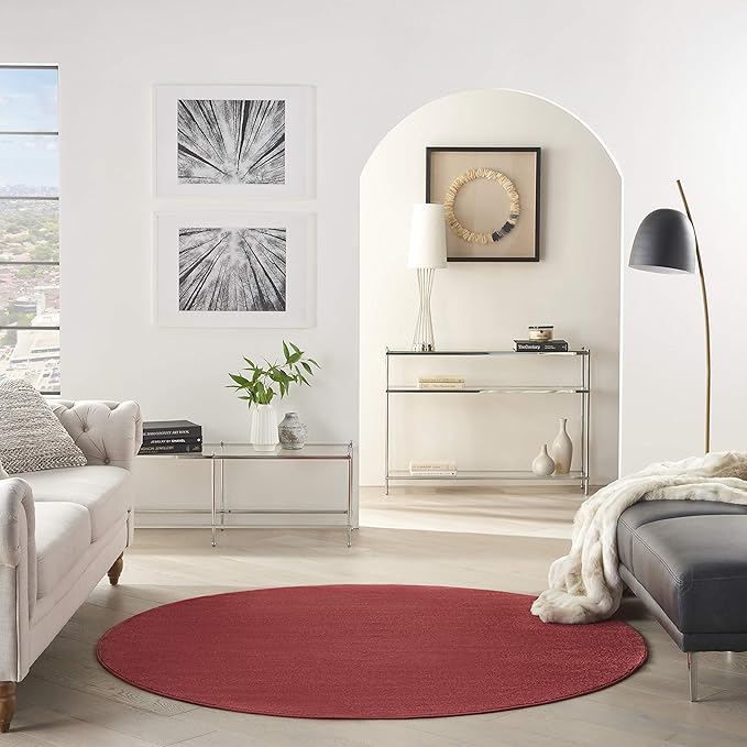 Nourison Home Essentials Solid Contemporary Brick Red 6' Round Area Rug , 6' X 6'Round