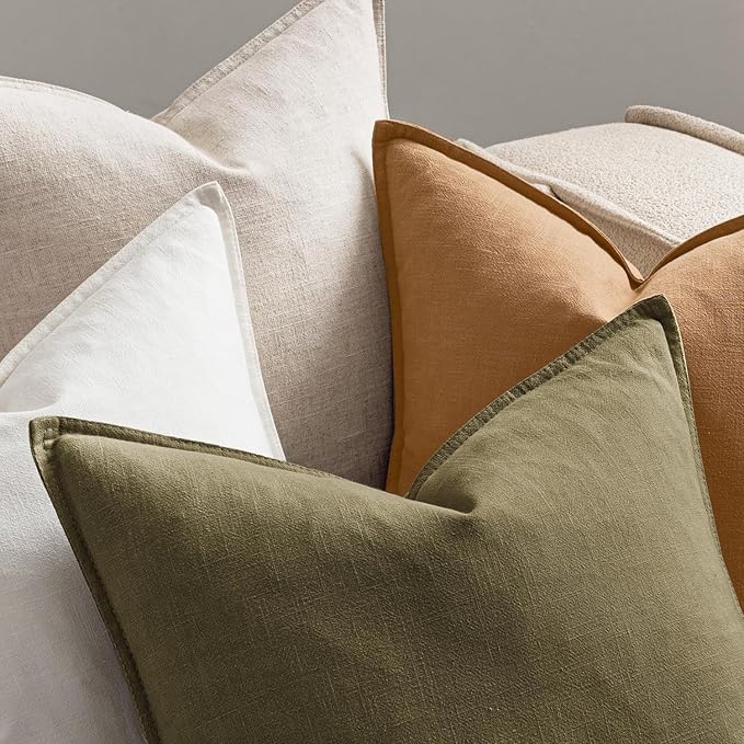 MIULEE Brown Linen Pillow Covers Pack of 4 Decorative Natural Solid Throw Pillow Covers Soft Accent Boho Farmhouse Couch Pillowcases Modern Home Decors for Living Room Bed Sofa 20x20 Inch