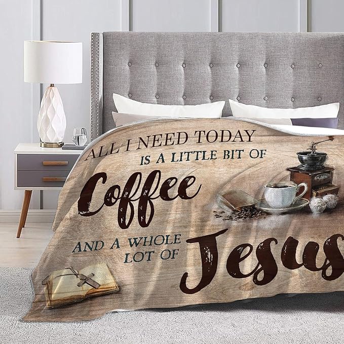 Tijuboni Christian Coffee Throw Blanket Religious Faith Gifts for Women Men Girls Boys Kids Adults Soft Flannel Fleece Blanket for Couch Sofa Bed Home Decor 60"x80"