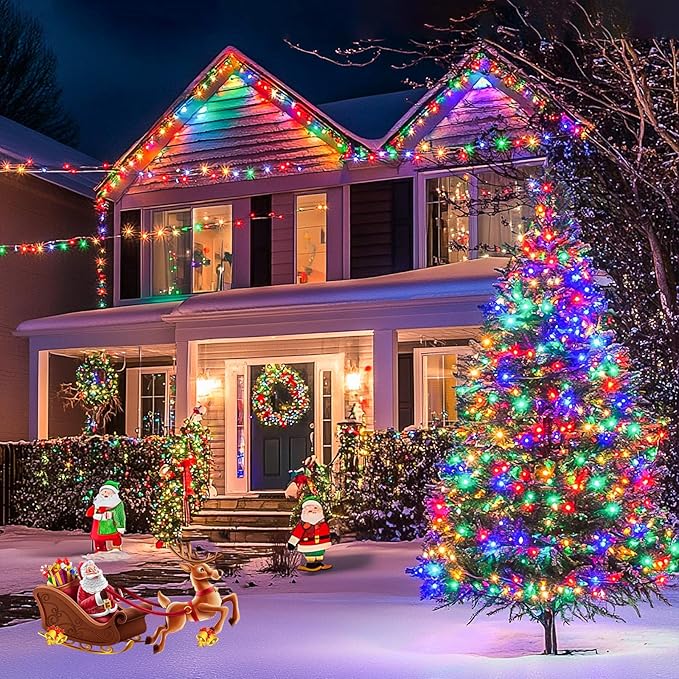 JMEXSUSS 168FT 600 LED Christmas Decor String Lights - 8 Modes Multicolor Christmas Lights Outdoor/Indoor Waterproof Plug-in Party Holiday Xmas Decorationsons