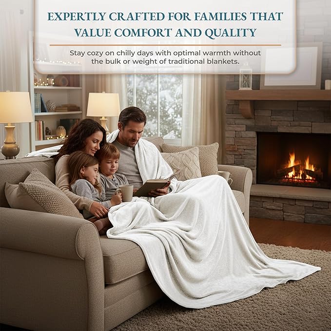 Casa Platino Queen Size Blanket – White Lightweight Fleece Throw for Bed or Sofa – Soft, Cozy Flannel Blanket 90x90 for Women & Men