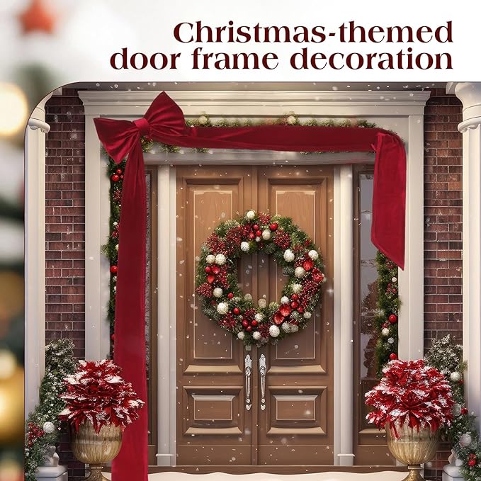Christmas Tree Topper Bow 90x18 Inch Giant Large Velvet Bow with Long Streamers Huge Decorative Wrapping Gift Decor for Xmas Tree Front Door Patio Outdoor Wedding Arch(Burgundy)
