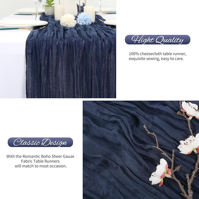 20 Pack Navy Blue Cheesecloth Table Runner 120 Inch 10FT Rustic Boho Gauze Cheese Cloth Table Runner for Wedding Party Baby Shower Thanksgiving Christmas Decoration