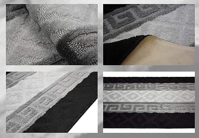 Custom Size Hallway Runner Rug, Slip Resistant, 26 Inch Wide X Your Choice of Length, Meander Black, 26 Inch X 18 feet