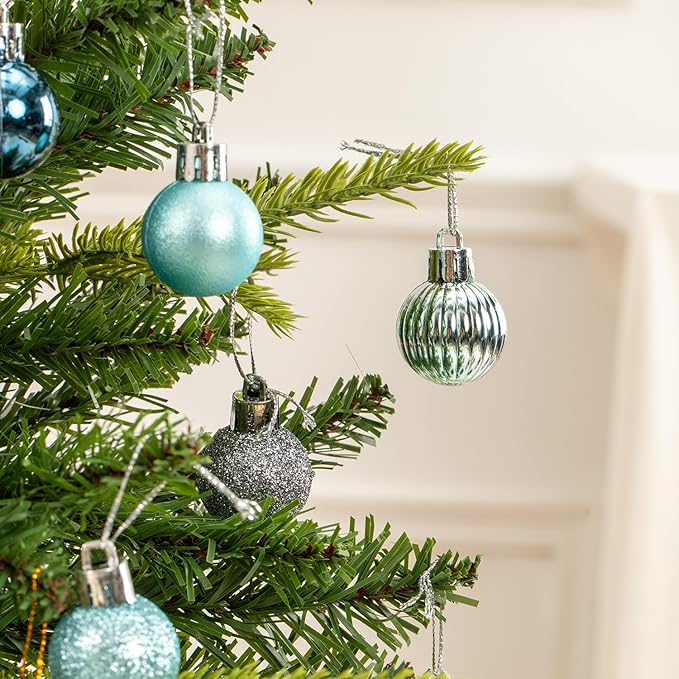 100 Pcs Mini Christmas Ball Ornaments Set, 1.18'' Silver and Blue Small Shatterproof Xmas Tree Ornament Hanging Ball Bulk Decorations for Holiday Party, Wreath, Garland, Winter Decor